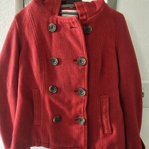 Aeropostale Junior's Hooded Wool Blend Double Breasted Jacket Size Medium Red.
